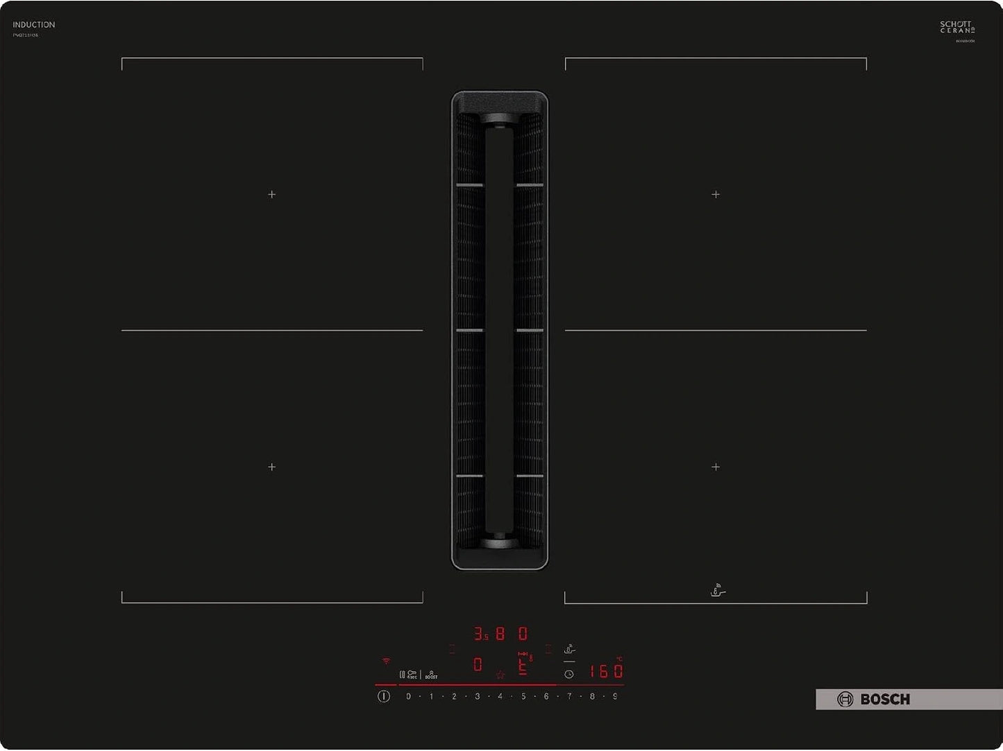 Bosch Plaque à Induction avec Hotte Intégrée, Série 6, 4 Zones de Cuisson, Noir