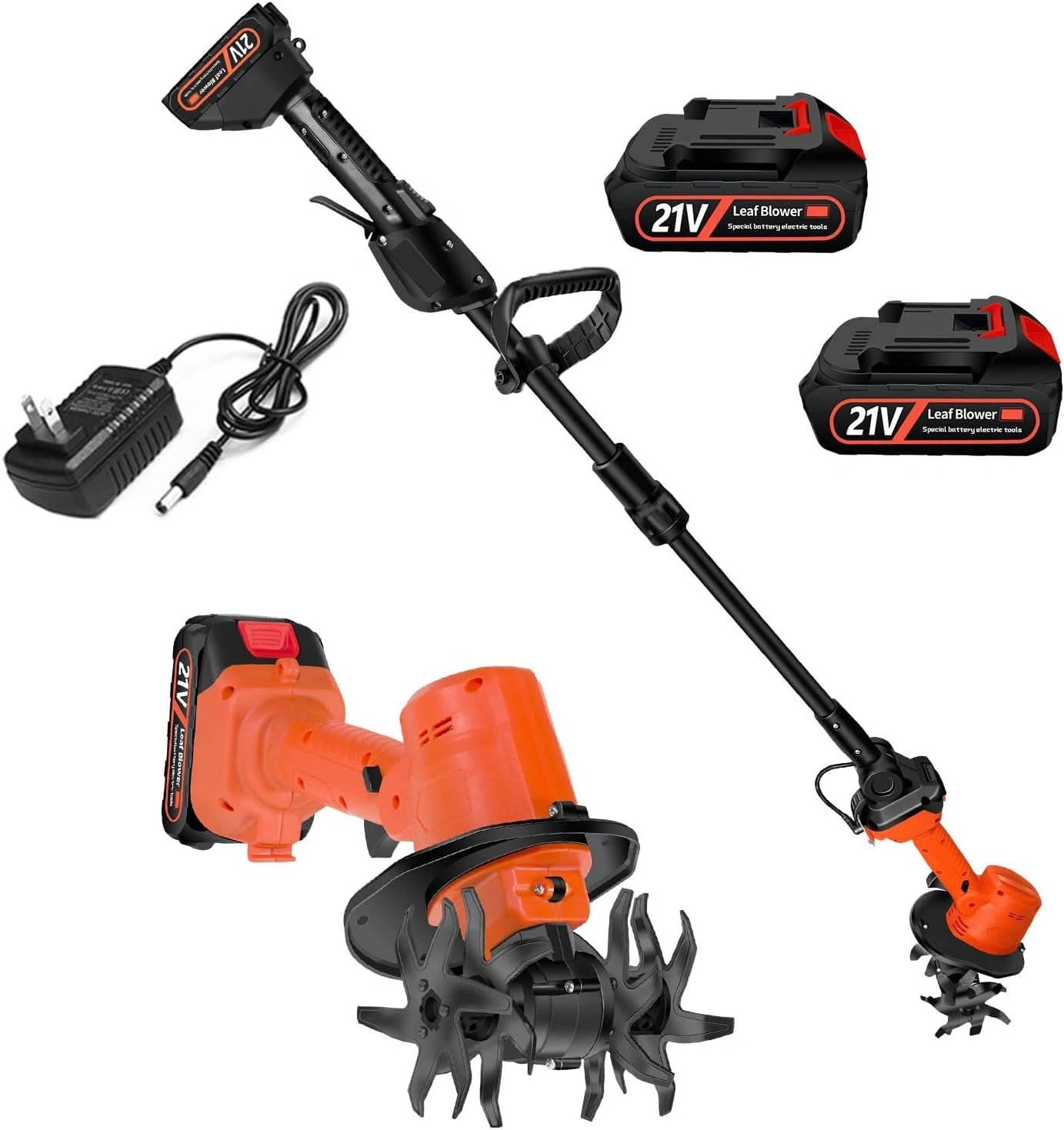 Cultivateur Électrique sans Fil 21V, Portable avec 2 Batteries et Chargeur, 235 RPM, Manche Amovible, Largeur/Profondeur 10 cm, Motobineuse pour Jardinage