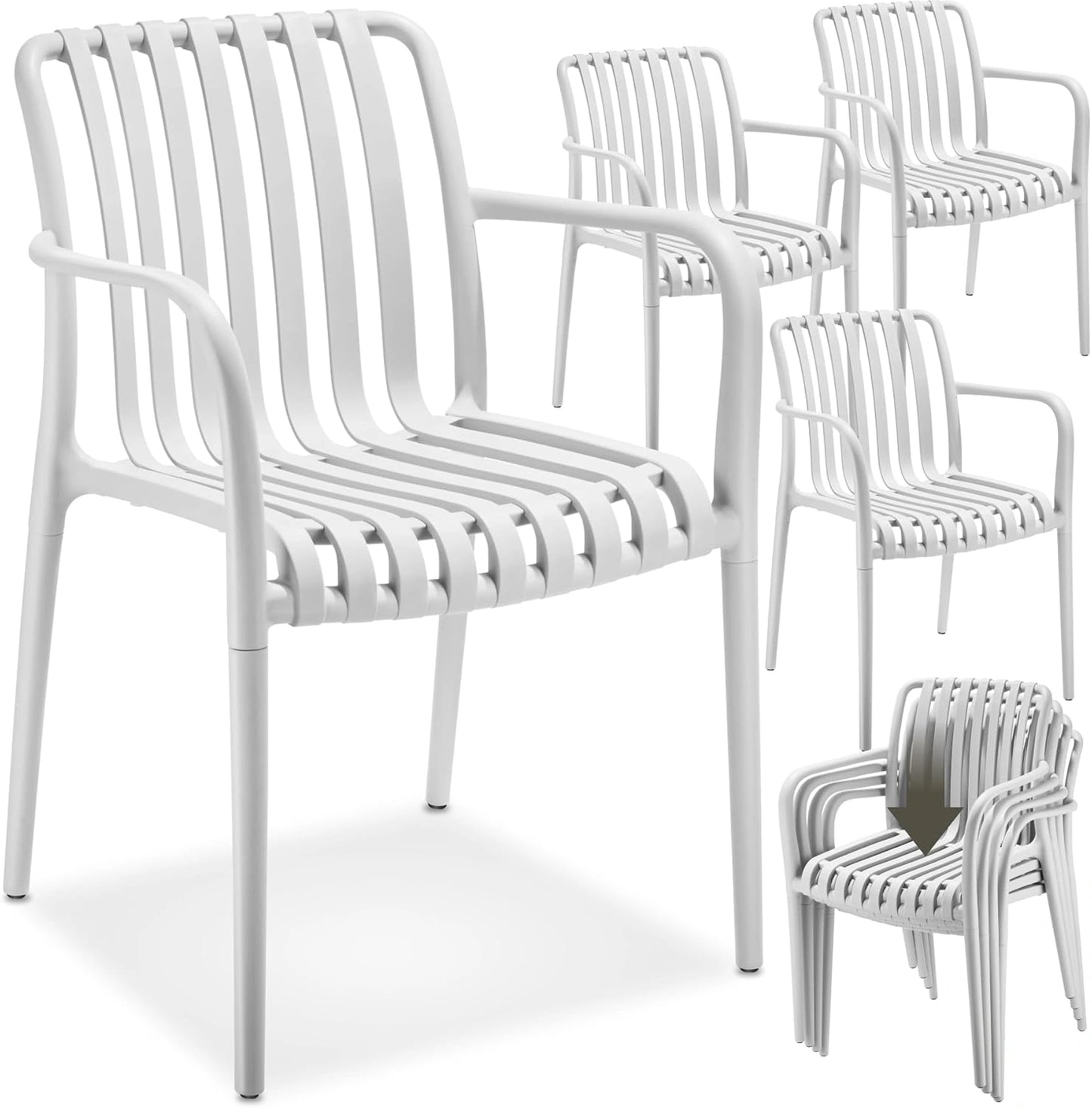 Ensemble de 4 Chaises de Jardin Empilables avec Accoudoirs - Résistantes aux Intempéries - Crème