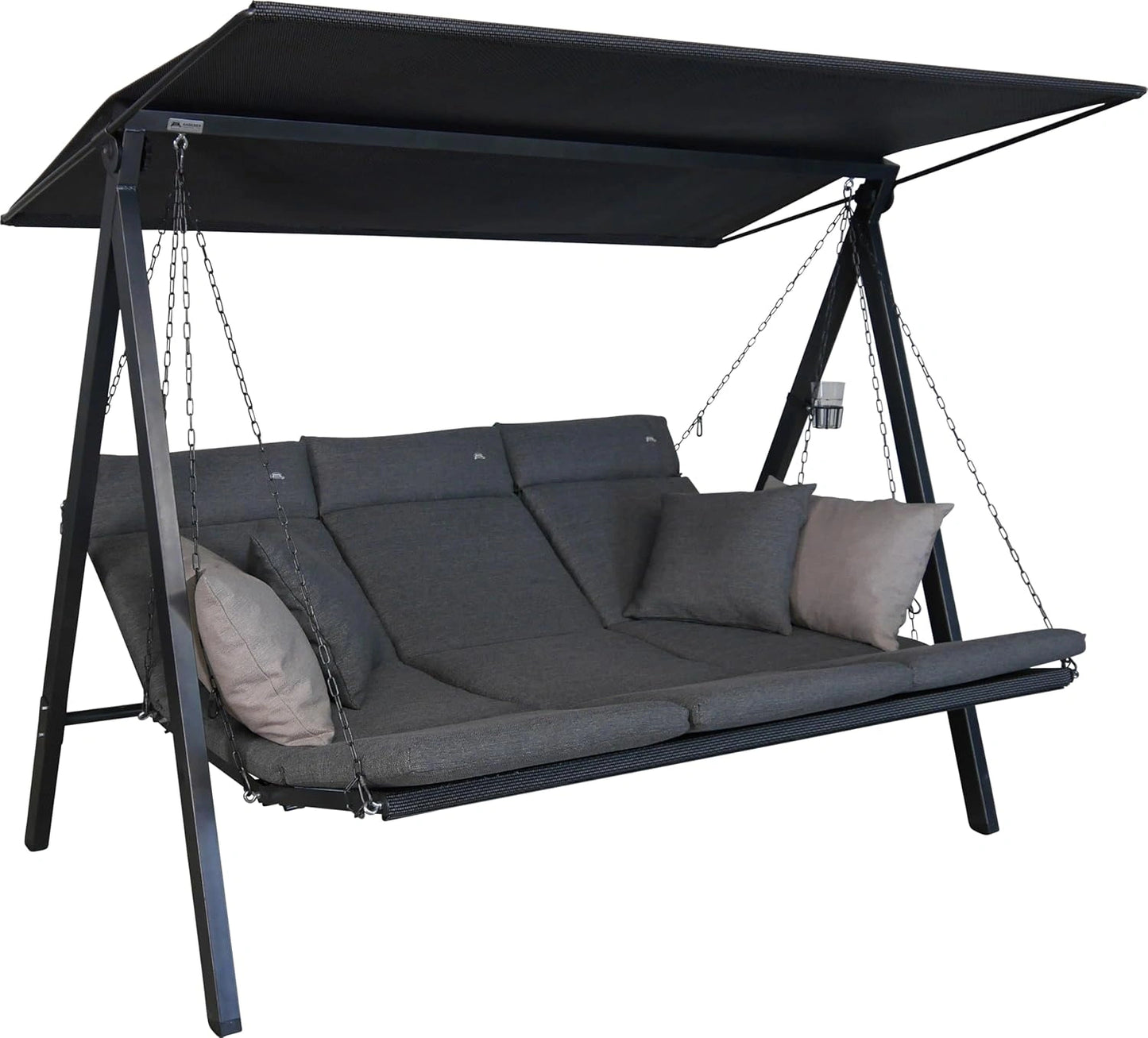 Balancelle de Jardin 3 Places en Acier avec Toit Pare-Soleil et Coussins Gris
