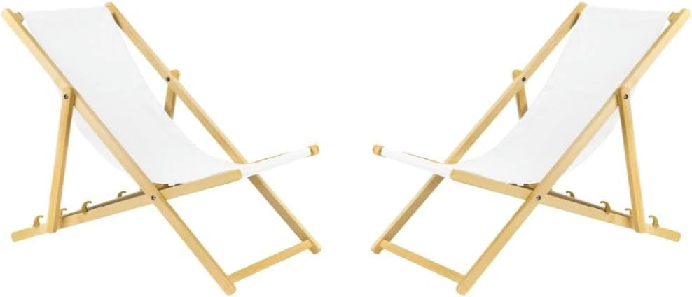 Ensemble de 2 chaises longues pliantes en bois pour extérieur - Blanc