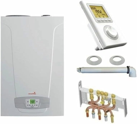 Chaudière à Gaz Condensation 25 kW avec Kit Complet et Thermostat