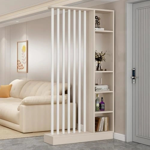 Paravent en bois avec étagères - Séparateur et rangement décoratif, chêne gris et noir