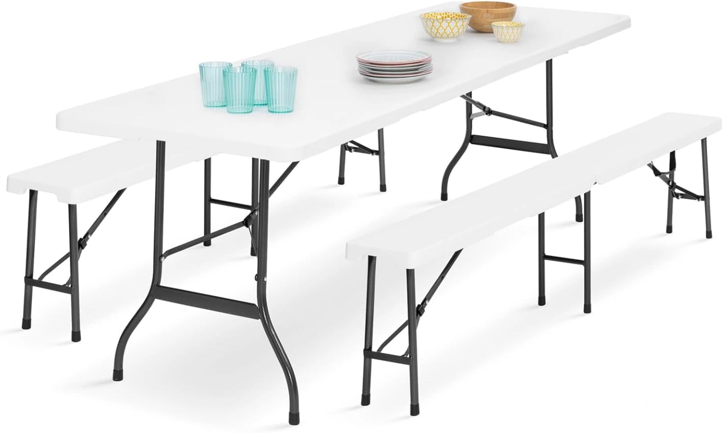 Ensemble de Table et Bancs Pliables 180 cm pour Camping et Réceptions