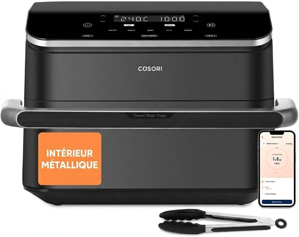 Friteuse à Air COSORI 10L, Double Zone avec Séparateur Amovible, Capacité XL, 5-en-1, Temperature Ajustable 40-240°C, 70 Recettes Disponibles, Noir