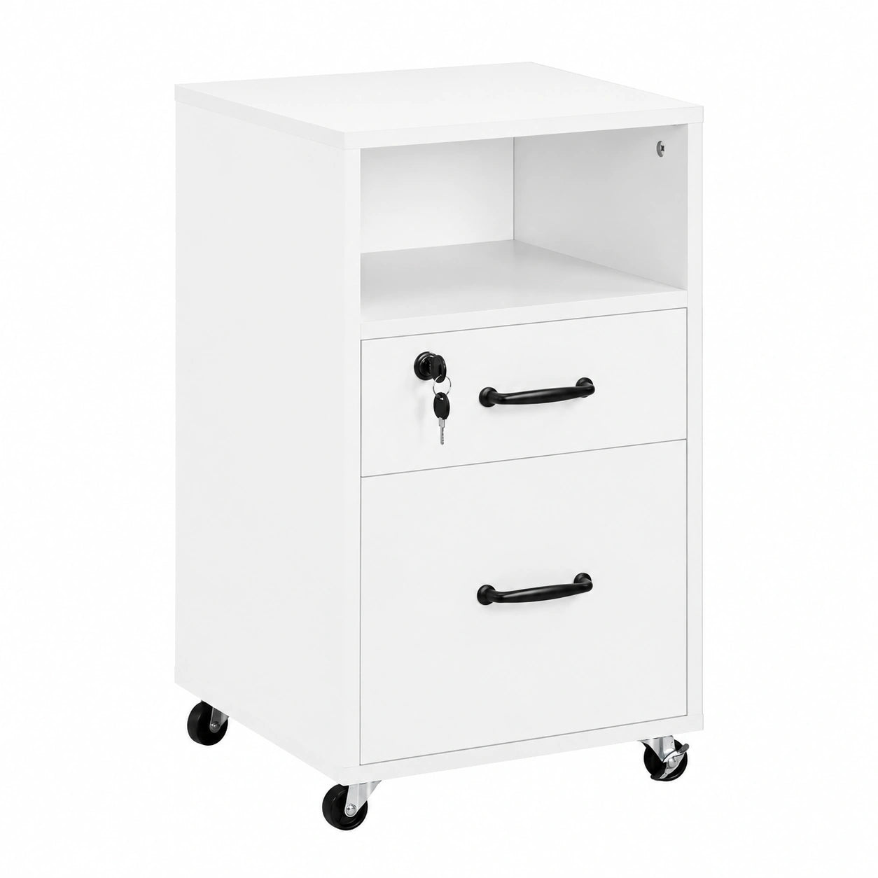 caisson-de-bureau-a-roulettes-avec-2-tiroirs-et-compartiment-ouvert-blanc-kziltg3190he