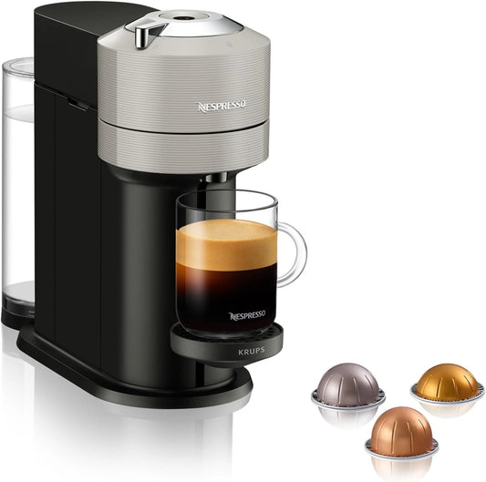 Machine à Café Nespresso Vertuo Next Gris Clair, Technologie Centrifusion, 5 Formats de Tasses, Inclus Kit de Bienvenue, Design Élégant avec Arrêt Automatique