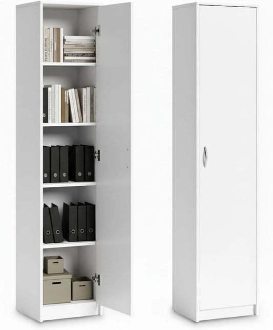 Bibliothèque de Rangement Polyvalente, Armoire Étagère 4 Niveaux, 40 x 35 x 180 cm, pour Maison et Bureau, Couleur Blanche