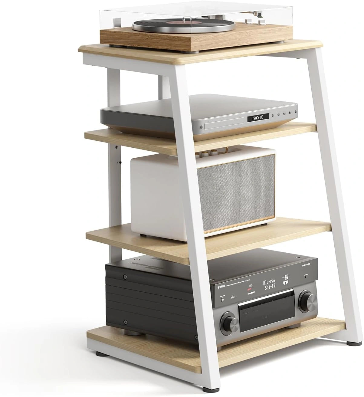 Étagère Audio HiFi FITUEYES en Bois et Acier, 4 Niveaux, Support pour Platine Vinyle, Charge Maximale 50KG
