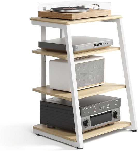 Étagère Audio HiFi FITUEYES en Bois et Acier, 4 Niveaux, Support pour Platine Vinyle, Charge Maximale 50KG