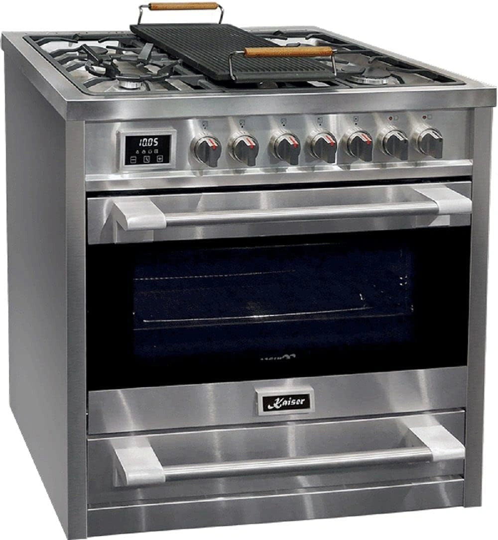 Cuisinière 90cm Électrique et Gaz avec Four 115L, 8 Fonctions, Autonettoyage, Option WOK Puissant
