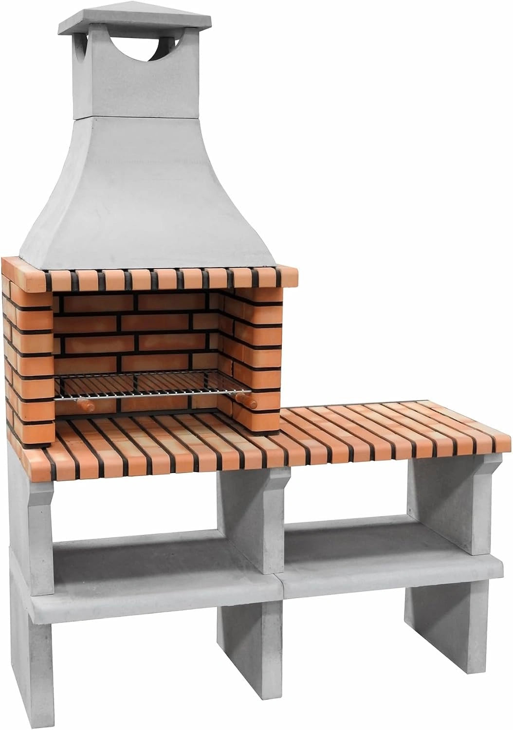 MOVELAR - Barbecue en béton réfractaire pour bois et charbon Sines XL (144 x 58 x 200 cm) - Gris/Orange