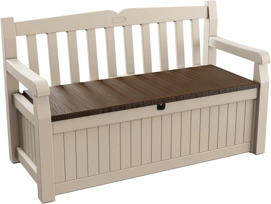 Banc de Jardin Keter Eden avec Coffre de Rangement, 265L, Marron et Beige