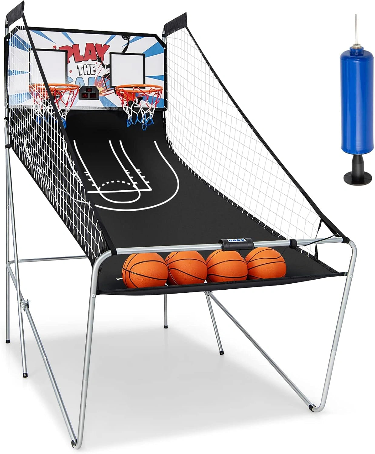 Jeu de Basketball Pliable avec 2 Paniers et LED, 8 Modes de Jeu, 4 Ballons