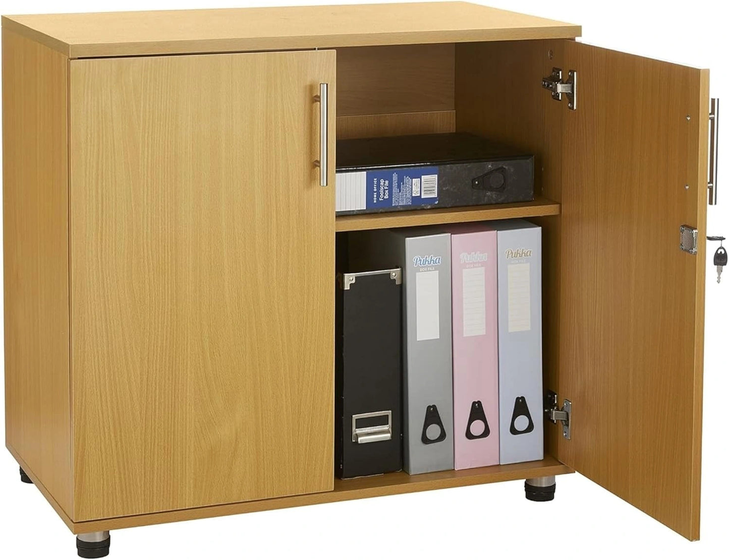 Bibliothèque en Hêtre avec Serrure - Armoire de Bureau à 2 Portes, Hauteur 75 cm