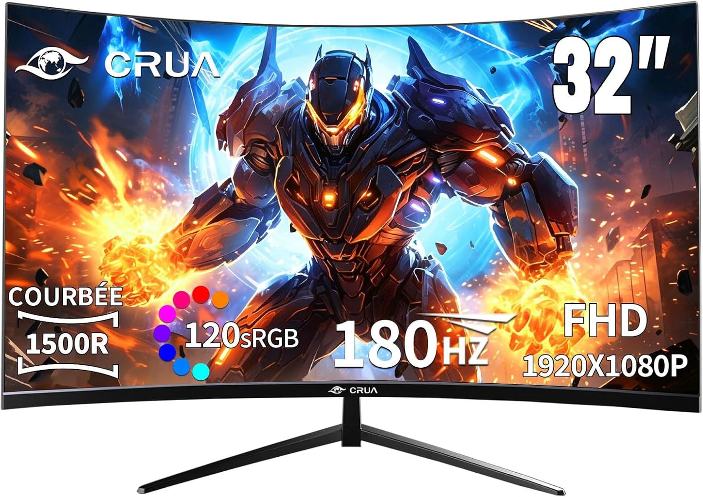 Moniteur Gaming Incurvé 32 Pouces 180Hz - Full HD, FreeSync, 1ms, Anti-Lumière Bleue, Compatible VESA