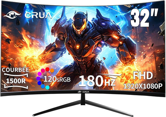 Moniteur Gaming Incurvé 32 Pouces 180Hz - Full HD, FreeSync, 1ms, Anti-Lumière Bleue, Compatible VESA