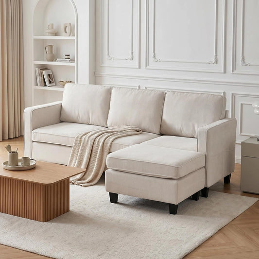 Canapé d'Angle en Lin 3 Places Moderne avec Coussins, Pour Salon et Appartement