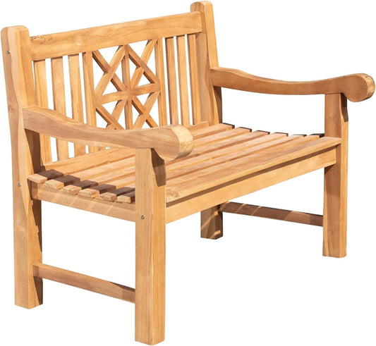 Banc de Jardin en Teck Florida I Dossier Découpé I Charge Max 225 kg I Résistant à la Météo, Couleur: Teck, Taille: 120 cm