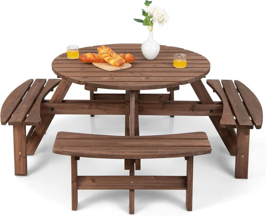 Ensemble de Jardin en Bois pour 8 Personnes avec Table et Chaises, Trou pour Parasol, Idéal pour Terrasse et Pique-Nique