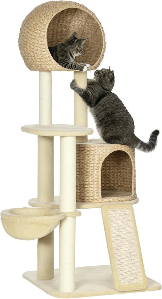 PawHut Arbre à Chats Multi-Niveaux avec Griffoirs en Sisal et Hamac Confortable - Beige