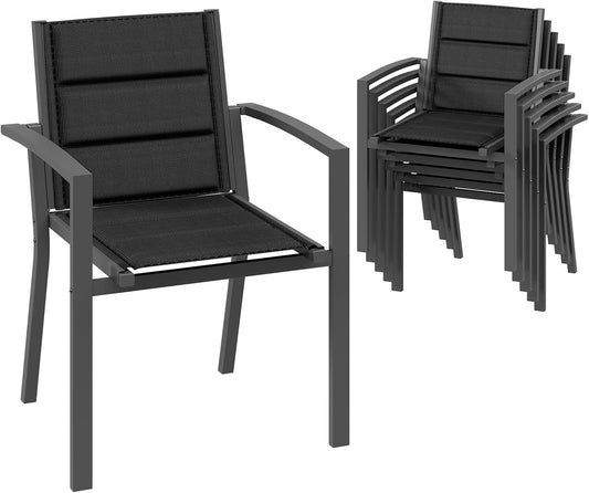 Ensemble de 6 Chaises de Jardin Empilables en Aluminium, Idéales pour Terrasse et Piscine, Gris Foncé