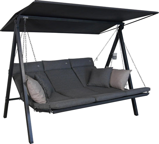 Balancelle de Jardin 3 Places en Acier avec Toit Pare-Soleil et Coussins Gris