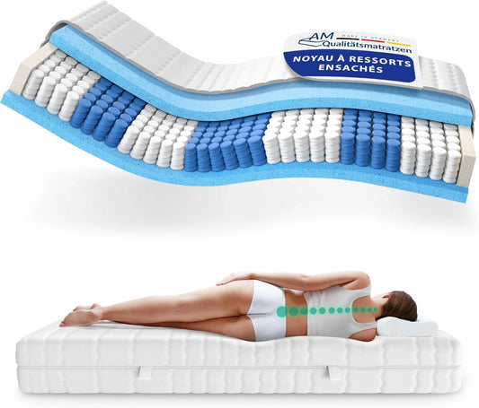 Matelas 90x190 cm à Ressorts Ensachés - Confort 7 Zones - Housse Lavable
