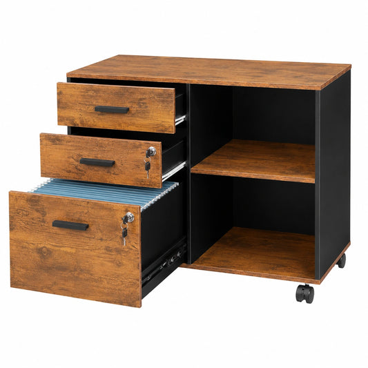 caisson-de-bureau-3-tiroirs-avec-etageres-ouvertes-meuble-de-rangement-mobile-brun-kumzmu3252jj