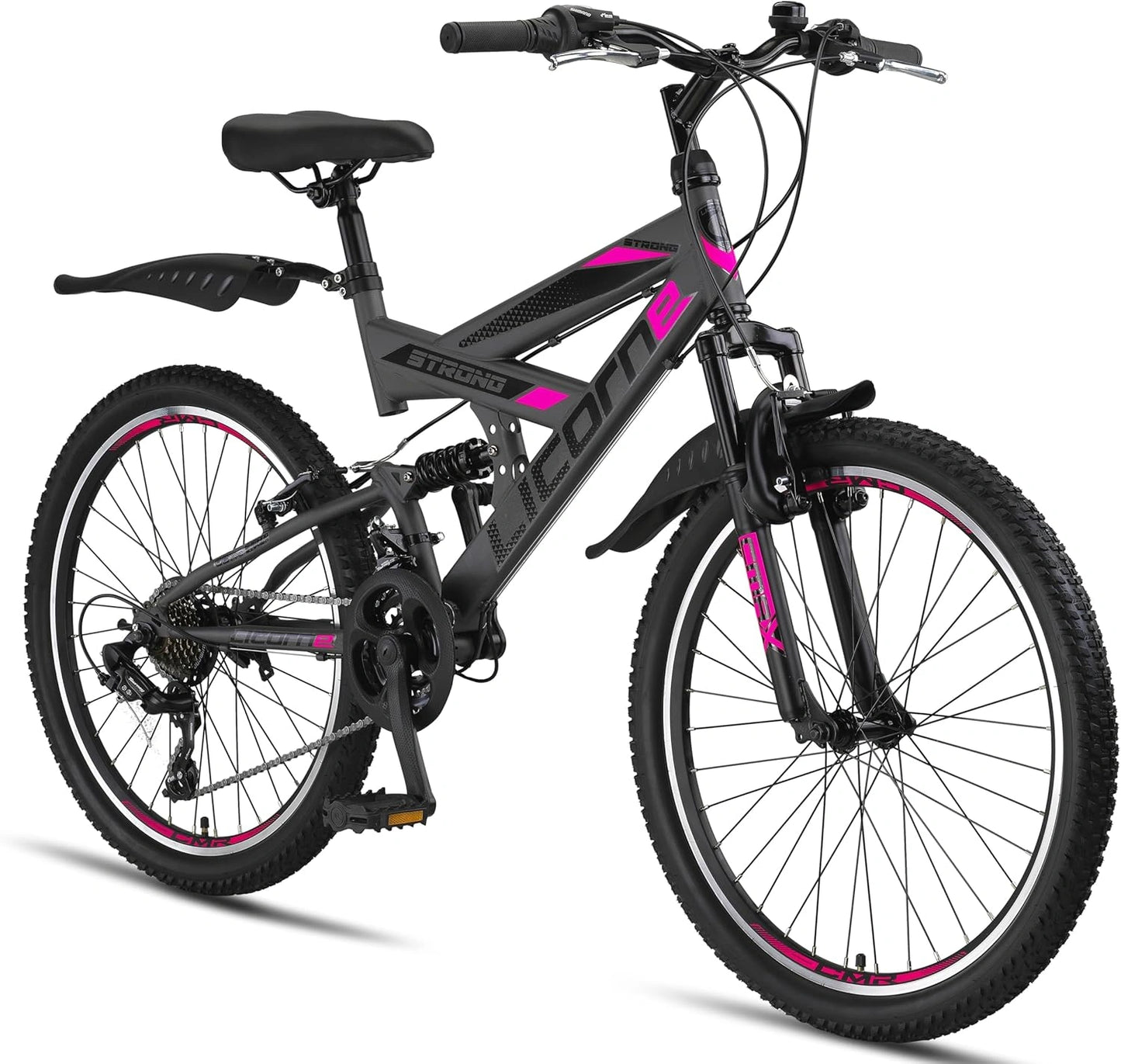 VTT Licorne 24/26 pouces pour Tous - 21 Vitesses et Suspension Totale