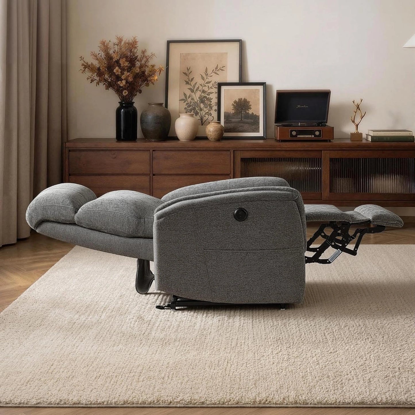 MCombo Fauteuil Relax Électrique Seniors avec Double Moteur OKIN, Inclinaison Indépendante 180°, Ports USB, Design Moderne pour Salon (Gris Foncé)