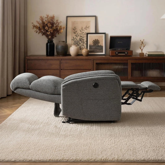 MCombo Fauteuil Relax Électrique Seniors avec Double Moteur OKIN, Inclinaison Indépendante 180°, Ports USB, Design Moderne pour Salon (Gris Foncé)