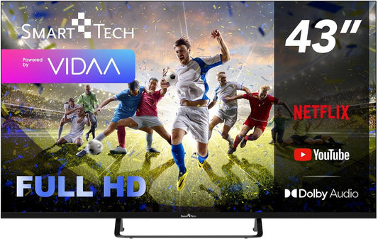 Téléviseur LED 109cm Full HD Smart 43 Pouces VIDAA - Accès Molotov, Netflix, Prime Video, YouTube - 3 HDMI, 2 USB, Mode Hôtel